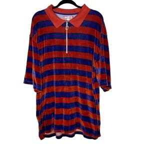 Urban Outfitters Velour Baggy Fit Polo Shirt in Dark Red Navy XL